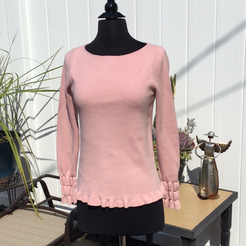 Ann Taylor Pink Ruffle Hem Knit Sweater
